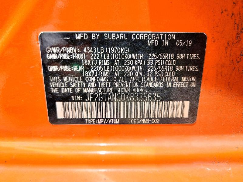 Продажа на аукционе авто 2019 Subaru Crosstrek, vin: JF2GTANC0K8335635, номер лота: 57861056