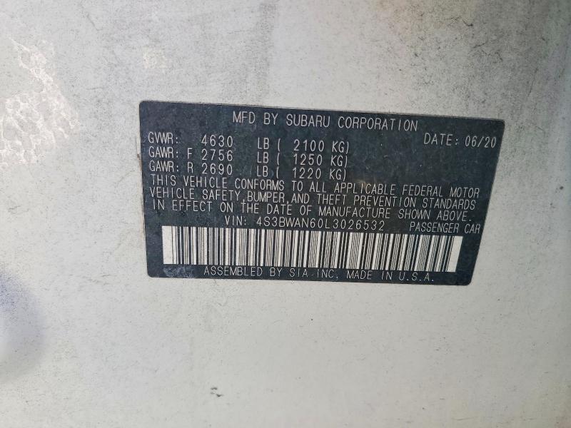 58968486 :رقم المزاد ، 4S3BWAN60L3026532 vin ، 2020 Subaru Legacy مزاد بيع
