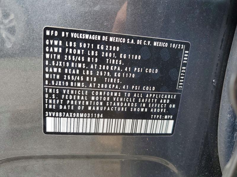 58776926 :رقم المزاد ، 3VV8B7AX9RM031194 vin ، 2024 Volkswagen Tiguan مزاد بيع