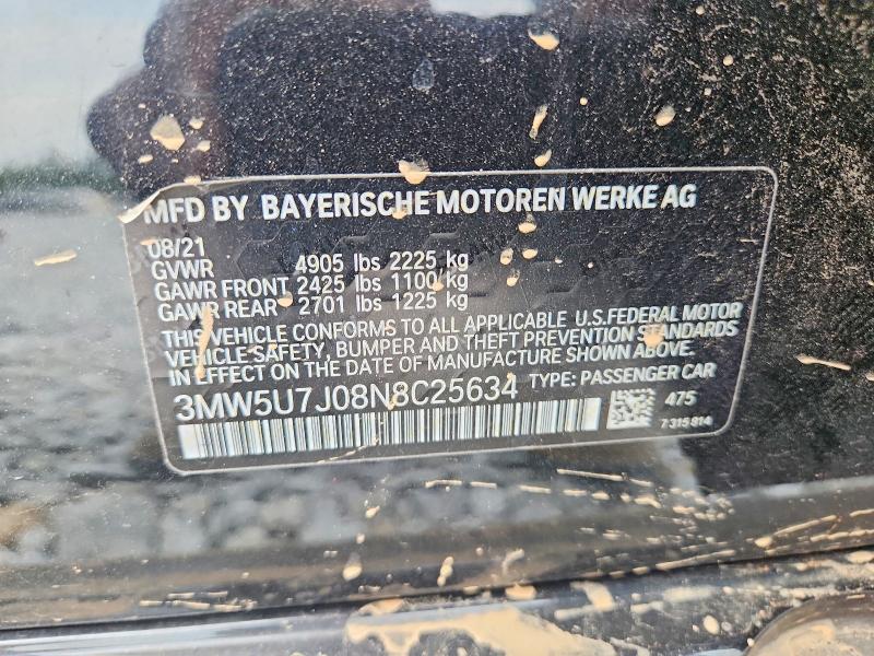 2022 Bmw M340i მანქანა იყიდება აუქციონზე, vin: 3MW5U7J08N8C25634, აუქციონის ნომერი: 58612856