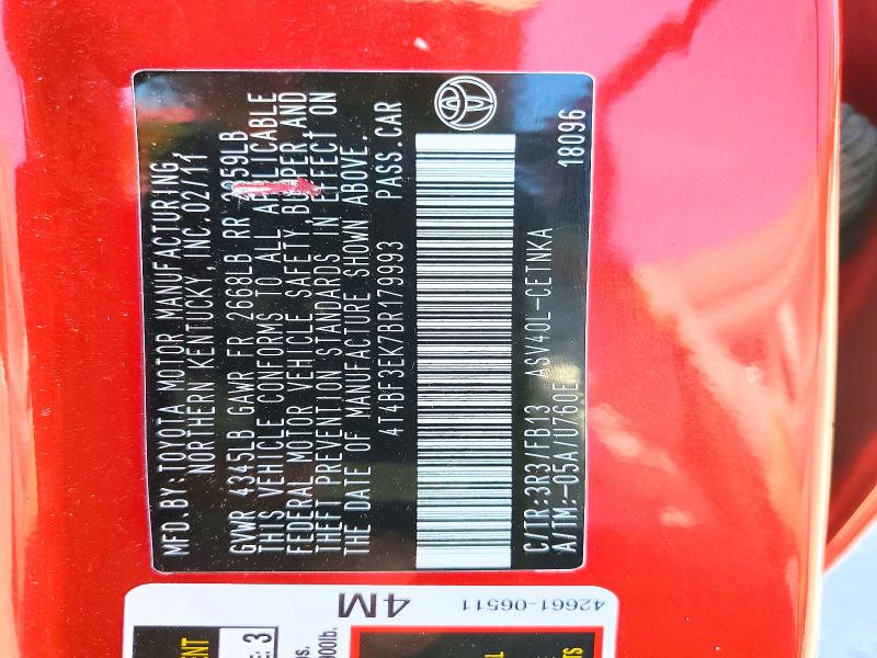 Продажа на аукционе авто 2011 Toyota Camry, vin: 4T4BF3EK7BR179993, номер лота: 57957746