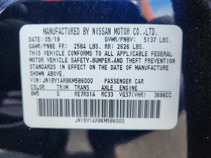 Продажа на аукционе авто 2019 Infiniti Q70, vin: JN1BY1AR8KM586000, номер лота: 56548646