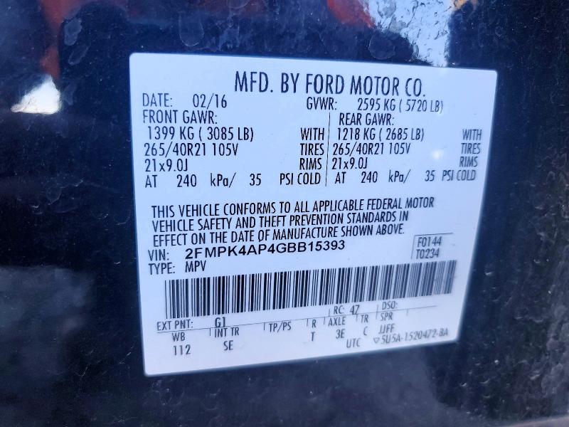 2016 Ford Edge მანქანა იყიდება აუქციონზე, vin: 2FMPK4AP4GBB15393, აუქციონის ნომერი: 57715786