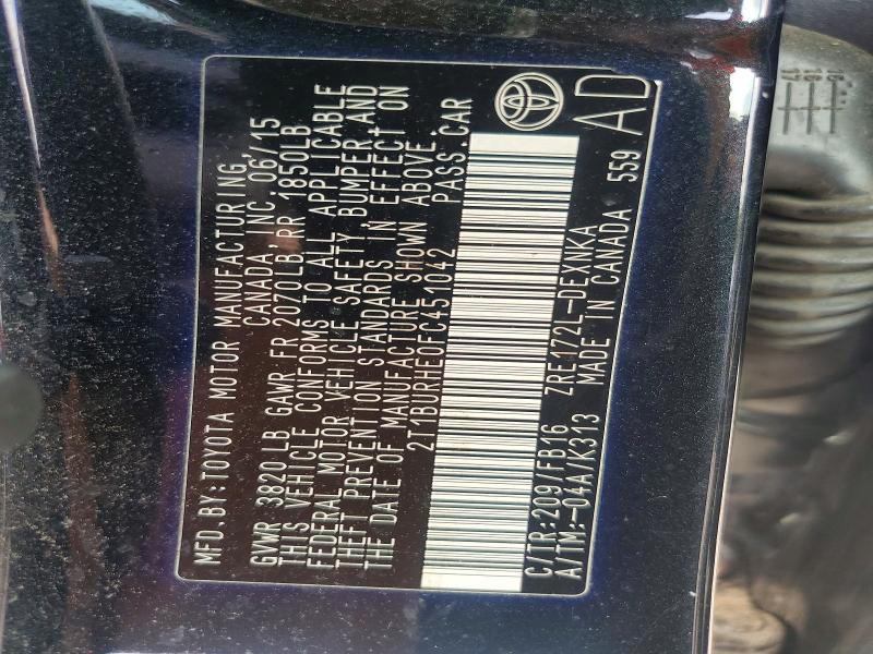 Продажа на аукционе авто 2015 Toyota Corolla, vin: 2T1BURHE0FC451042, номер лота: 57023816