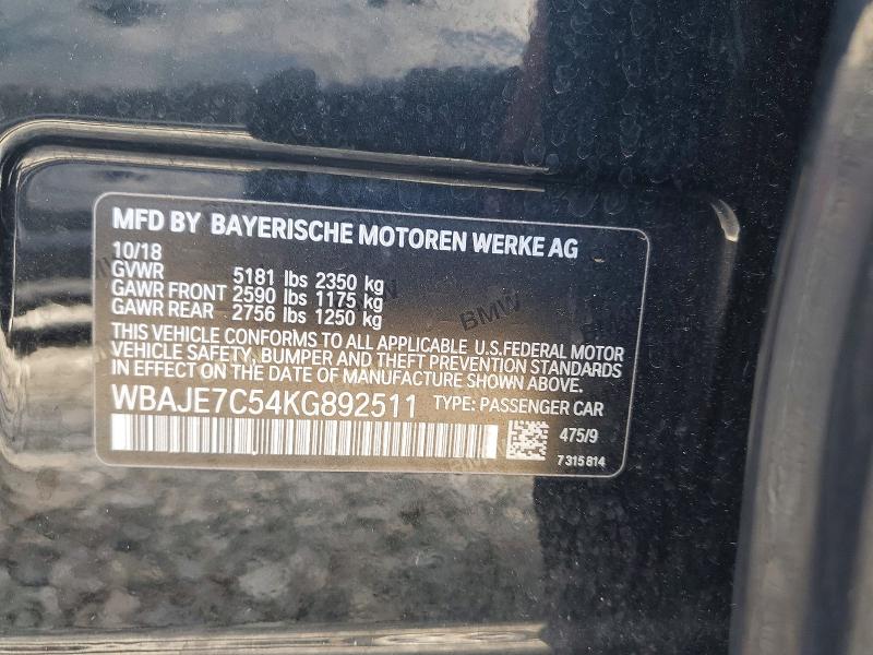 Продаж на аукціоні авто 2019 Bmw 540, vin: WBAJE7C54KG892511, номер лоту: 57348286