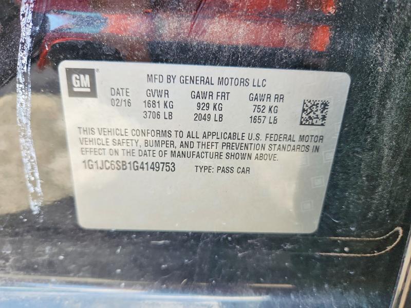 Aukcja sprzedaży 2016 Chevrolet Sonic, vin: 1G1JC6SB1G4149753, numer aukcji: 57490956