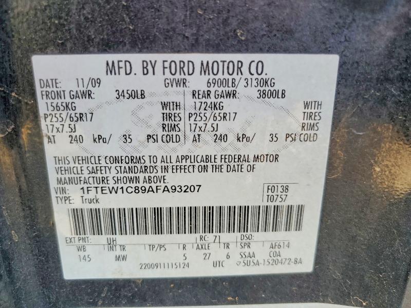 57521926 :رقم المزاد ، 1FTEW1C89AFA93207 vin ، 2010 Ford F150 مزاد بيع
