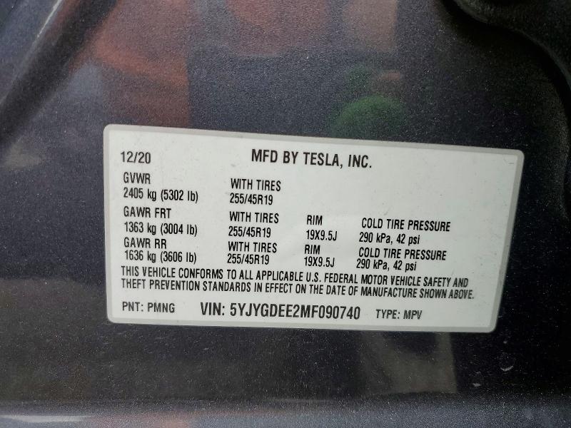 Продажа на аукционе авто 2021 Tesla Model Y, vin: 5YJYGDEE2MF090740, номер лота: 57607916