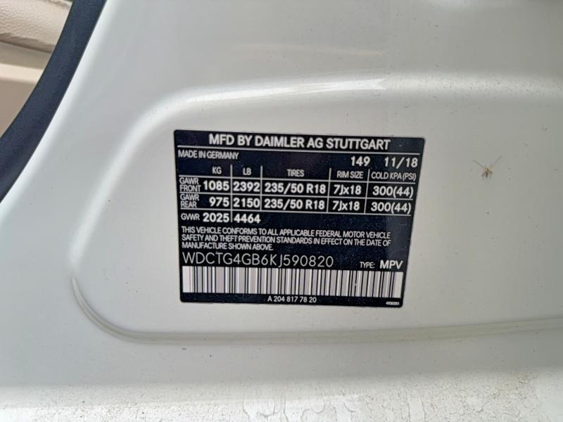 56158336 :رقم المزاد ، WDCTG4GB6KJ590820 vin ، 2019 Mercedes-benz Gla مزاد بيع