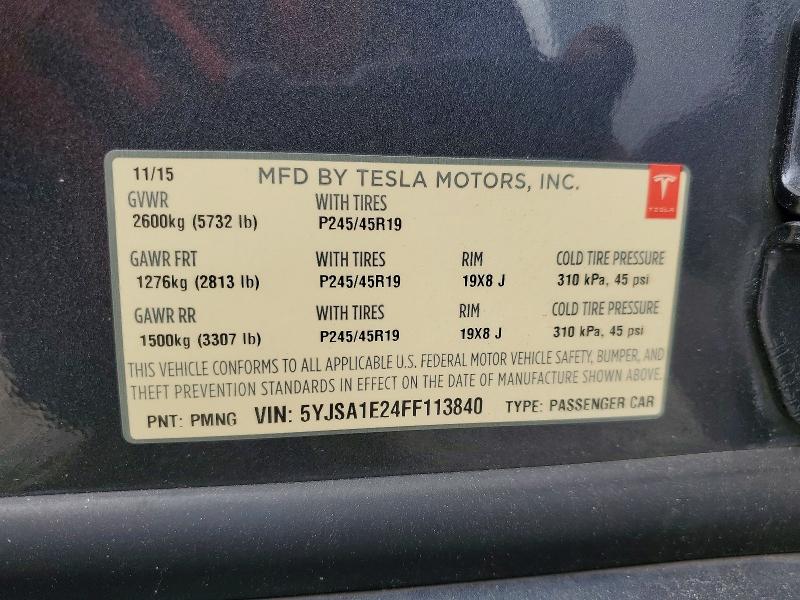 Продажа на аукционе авто 2015 Tesla Model S, vin: 5YJSA1E24FF113840, номер лота: 55938346