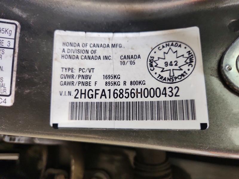 Продажа на аукционе авто 2006 Honda Civic, vin: 2HGFA16856H000432, номер лота: 55802896