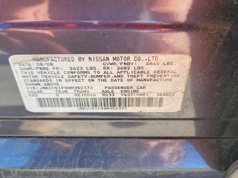 Продаж на аукціоні авто 2009 Infiniti G37 Sedan, vin: JNKCV61F99M352373, номер лоту: 54482376