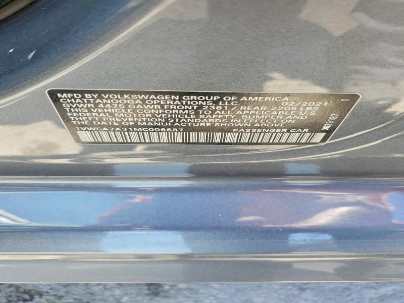 Продаж на аукціоні авто 2021 Volkswagen Passat, vin: 1VWSA7A31MC006687, номер лоту: 56464216