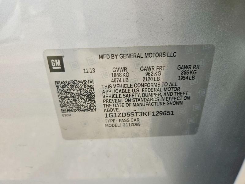 2019 Chevrolet Malibu მანქანა იყიდება აუქციონზე, vin: 1G1ZD5ST3KF129651, აუქციონის ნომერი: 58011956