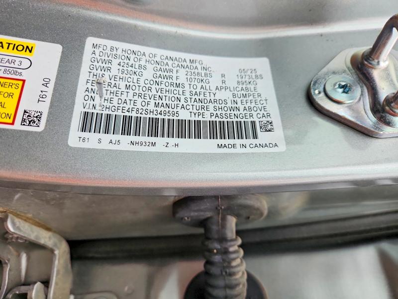 57051816 :رقم المزاد ، 2HGFE4F82SH349595 vin ، 2025 Honda Civic مزاد بيع