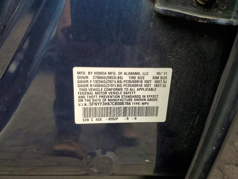 Продажа на аукционе авто 2012 Honda Pilot, vin: 5FNYF3H67CB006766, номер лота: 58600896