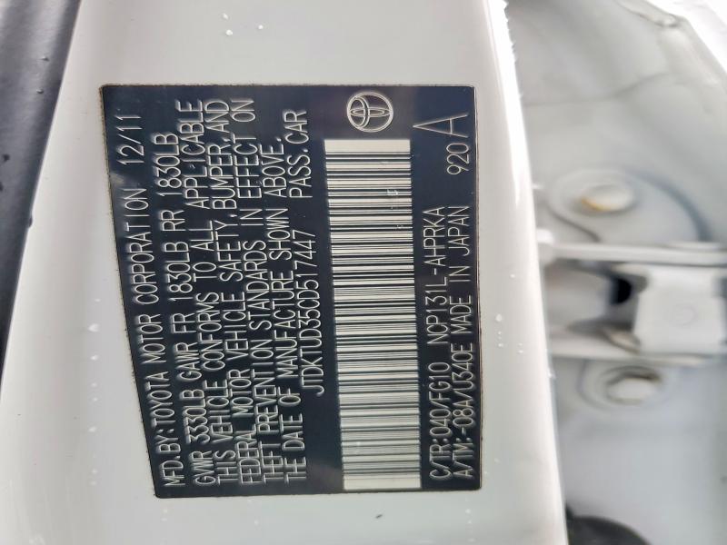 Продаж на аукціоні авто 2012 Toyota Yaris, vin: JTDKTUD35CD517447, номер лоту: 58424586