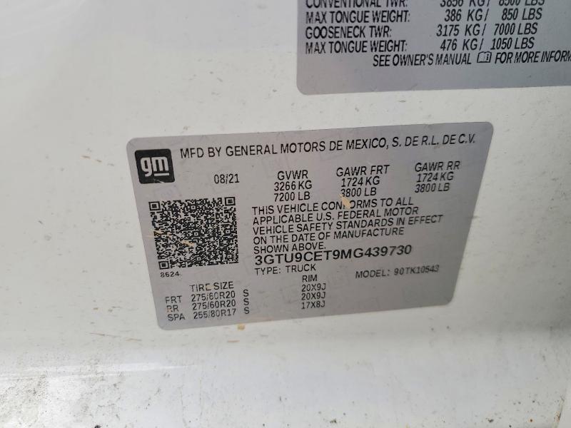 2021 Gmc Sierra მანქანა იყიდება აუქციონზე, vin: 3GTU9CET9MG439730, აუქციონის ნომერი: 57916126