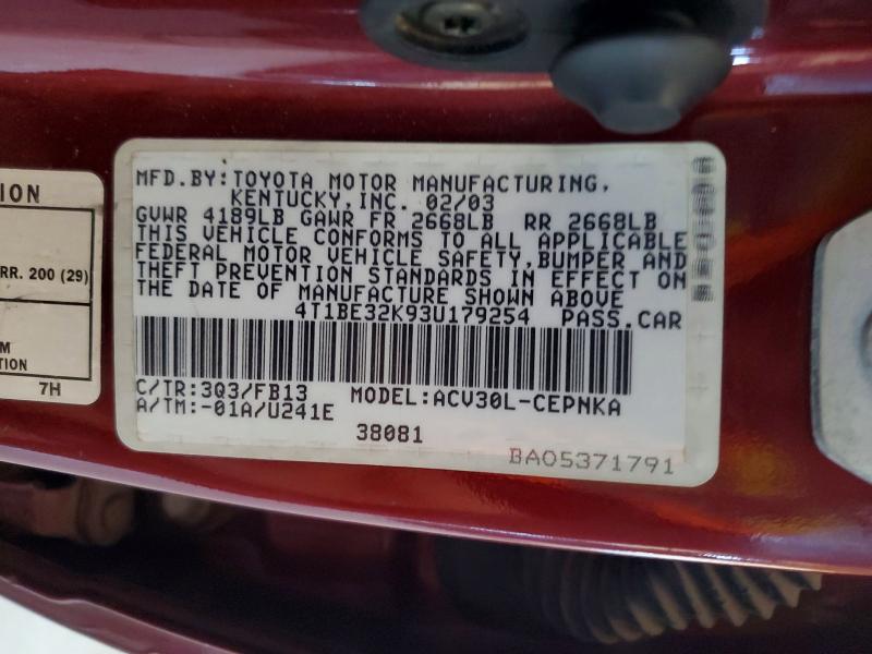 Продаж на аукціоні авто 2003 Toyota Camry, vin: 4T1BE32K93U179254, номер лоту: 57856346