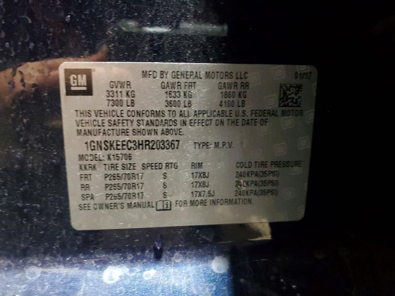 58762666 :رقم المزاد ، 1GNSKEEC3HR203367 vin ، 2017 Chevrolet Tahoe مزاد بيع