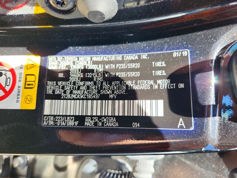 Продажа на аукционе авто 2019 Lexus Rx 350, vin: 2T2BZMCA5KC185497, номер лота: 57033776