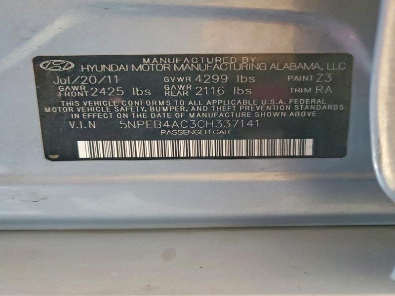 Aukcja sprzedaży 2012 Hyundai Sonata, vin: 5NPEB4AC3CH337141, numer aukcji: 58198326