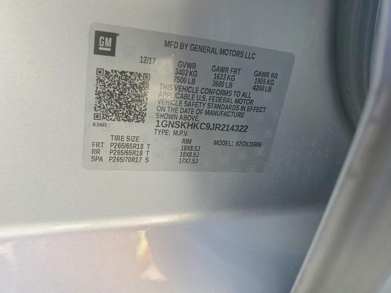 Aukcja sprzedaży 2018 Chevrolet Suburban, vin: 1GNSKHKC9JR214322, numer aukcji: 58471276