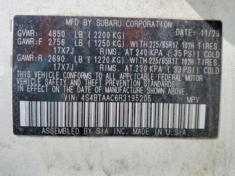 57404816 :رقم المزاد ، 4S4BTAAC6R3195205 vin ، 2024 Subaru Outback مزاد بيع