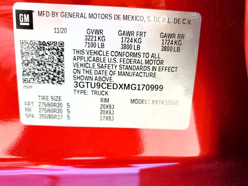 Продажа на аукционе авто 2021 Gmc Sierra, vin: 3GTU9CEDXMG170999, номер лота: 57546236