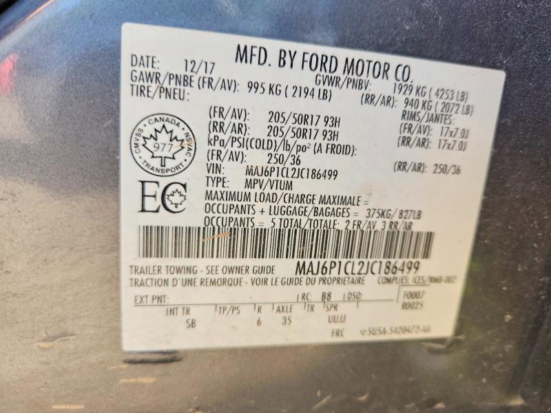 2018 Ford Ecosport მანქანა იყიდება აუქციონზე, vin: MAJ6P1CL2JC186499, აუქციონის ნომერი: 55334336