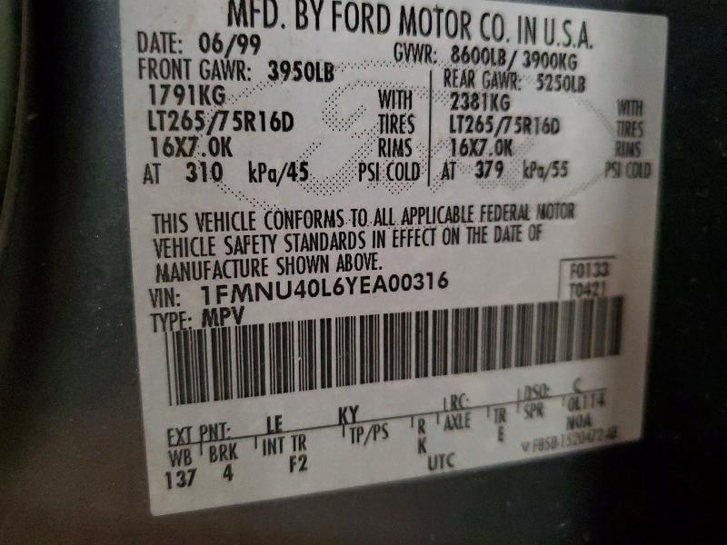 Продажа на аукционе авто 2000 Ford Excursion, vin: 1FMNU40L6YEA00316, номер лота: 55162416