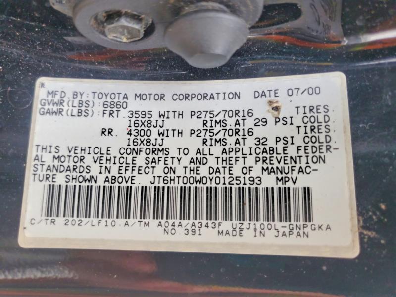 Продаж на аукціоні авто 2000 Lexus Lx, vin: JT6HT00W0Y0125193, номер лоту: 58033516