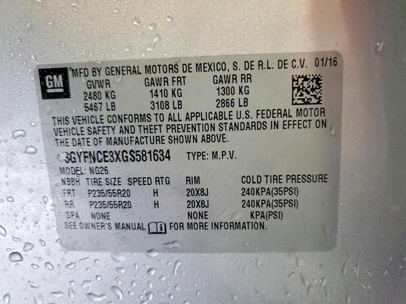 56700036 :رقم المزاد ، 3GYFNCE3XGS581634 vin ، 2016 Cadillac Srx مزاد بيع