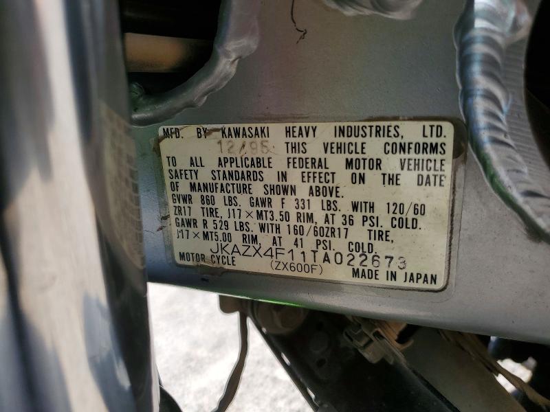 Продажа на аукционе авто 1996 Kawasaki Zx600, vin: JKAZX4F11TA022673, номер лота: 56454086