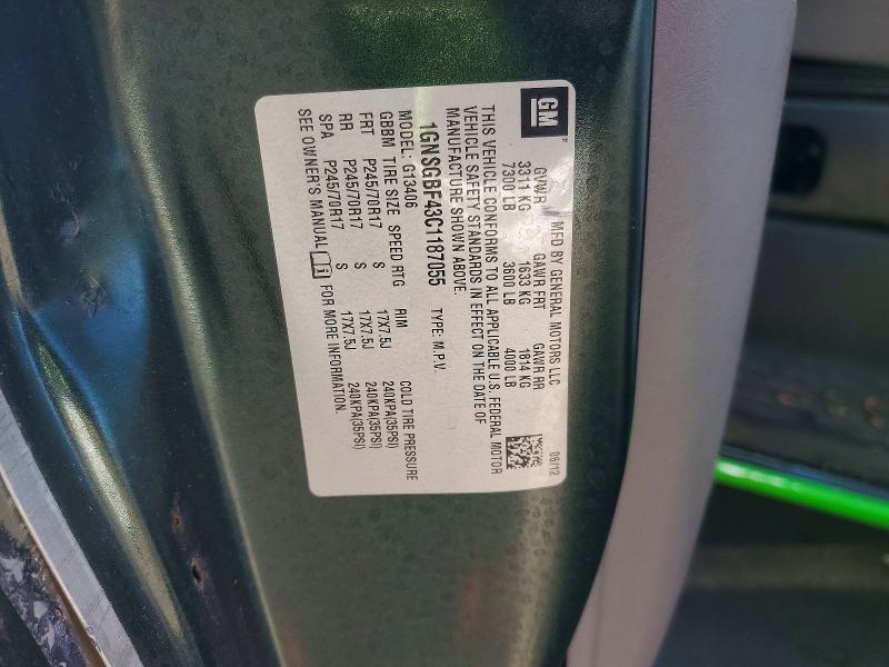 55619216 :رقم المزاد ، 1GNSGBF43C1187055 vin ، 2012 Chevrolet Express G1500 مزاد بيع