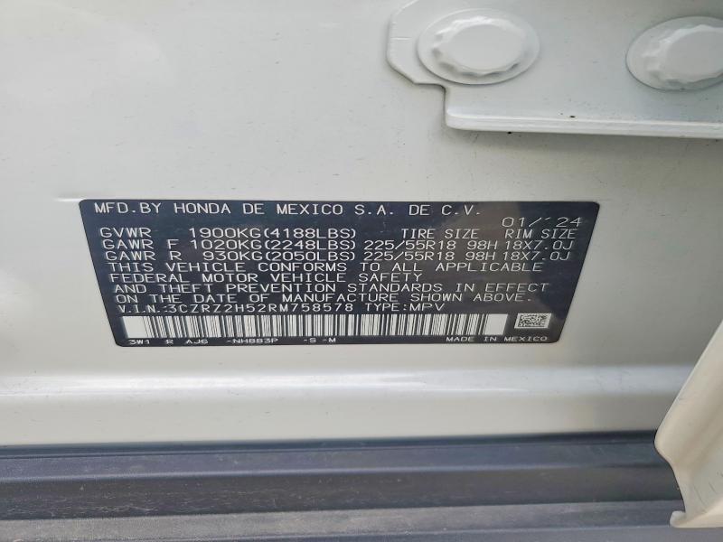 57536206 :رقم المزاد ، 3CZRZ2H52RM758578 vin ، 2024 Honda Hr-v مزاد بيع