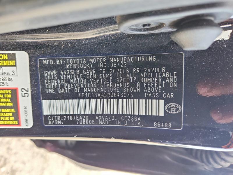 2024 Toyota Camry მანქანა იყიდება აუქციონზე, vin: 4T1G11AK3RU846075, აუქციონის ნომერი: 55642466