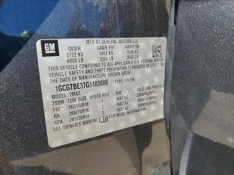 Aukcja sprzedaży 2016 Chevrolet Colorado, vin: 1GCGTBE37G1183888, numer aukcji: 55003916