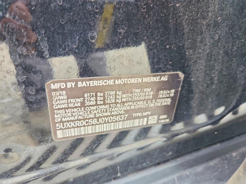 57579106 :رقم المزاد ، 5UXKR0C58J0Y05637 vin ، 2018 Bmw X5 مزاد بيع