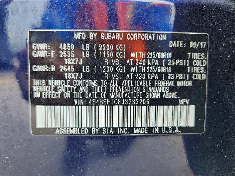 58922826 :رقم المزاد ، 4S4BSETC8J3233206 vin ، 2018 Subaru Outback مزاد بيع
