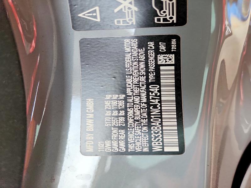 Продаж на аукціоні авто 2022 Bmw M4, vin: WBS33BA01NCJ47540, номер лоту: 57660266