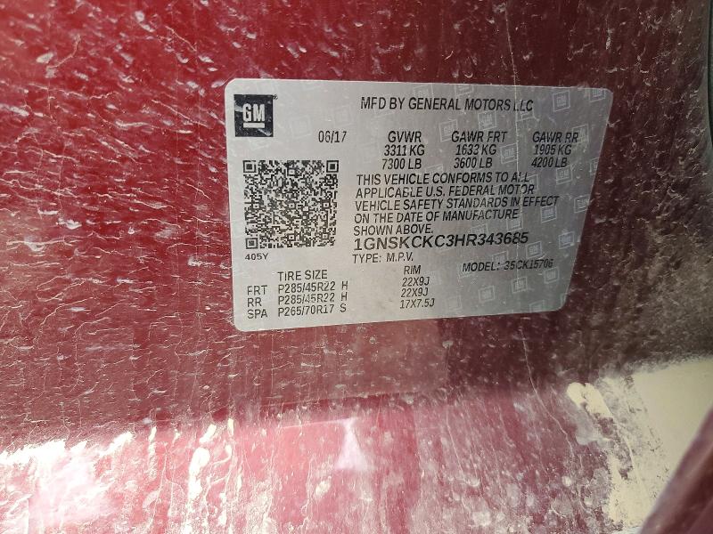 58027606 :رقم المزاد ، 1GNSKCKC3HR343685 vin ، 2017 Chevrolet Tahoe مزاد بيع