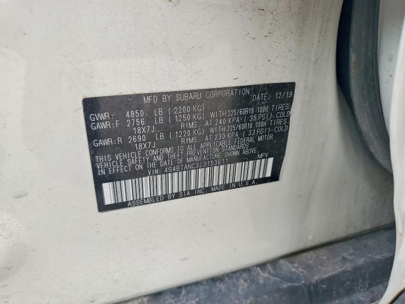 2020 Subaru Outback მანქანა იყიდება აუქციონზე, vin: 4S4BTANC3L3153611, აუქციონის ნომერი: 59072056