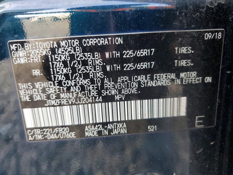 55907106 :رقم المزاد ، JTMZFREV9JJ204144 vin ، 2018 Toyota Rav4 مزاد بيع