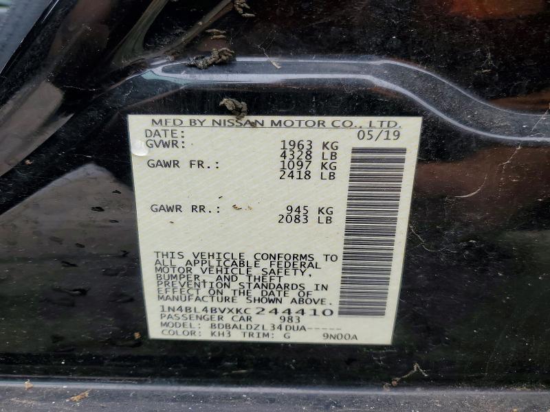 56766966 :رقم المزاد ، 1N4BL4BVXKC244410 vin ، 2019 Nissan Altima مزاد بيع
