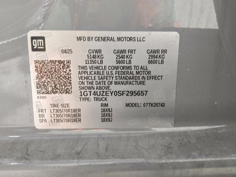2025 Gmc Sierra მანქანა იყიდება აუქციონზე, vin: 1GT4UZEY0SF295657, აუქციონის ნომერი: 56356576