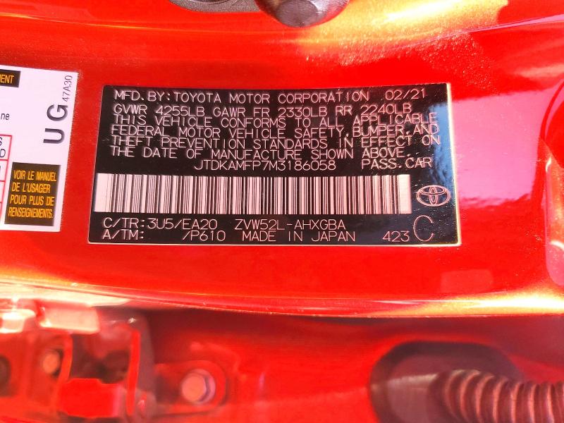 2021 Toyota Prius Prime მანქანა იყიდება აუქციონზე, vin: JTDKAMFP7M3186058, აუქციონის ნომერი: 56671886