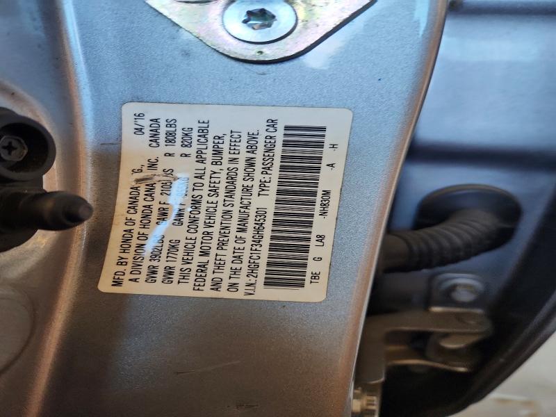 2016 Honda Civic მანქანა იყიდება აუქციონზე, vin: 2HGFC1F34GH645301, აუქციონის ნომერი: 58265966
