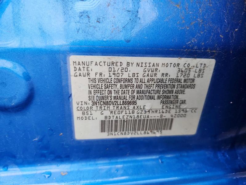58151196 :رقم المزاد ، 3N1CN8DV2LL869695 vin ، 2020 Nissan Versa مزاد بيع
