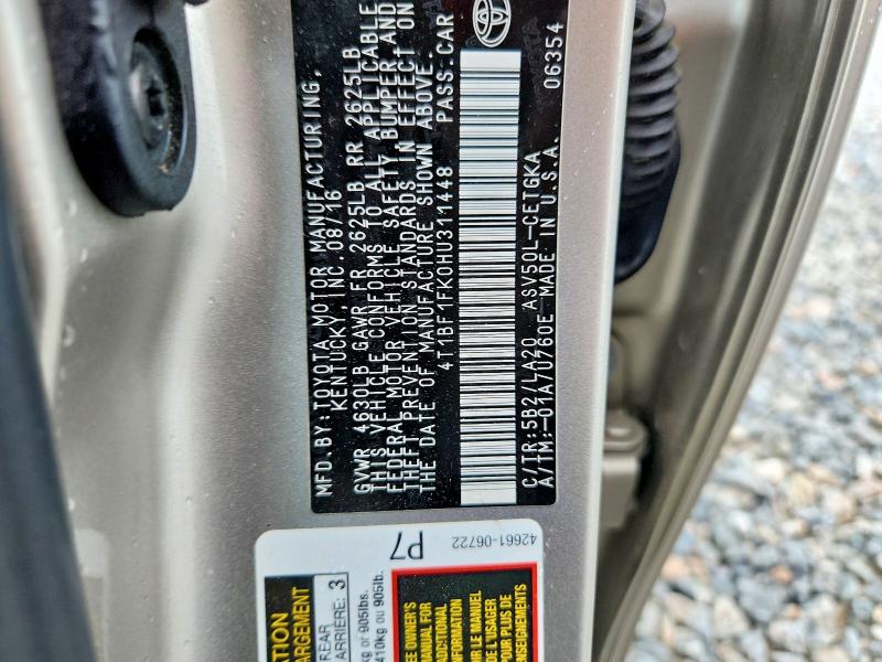 Auction sale of the 2017 Toyota Camry, vin: 4T1BF1FK0HU311448, lot number: 58946316